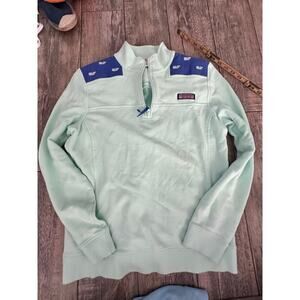Vineyard Vines Women's Green Blue Zip Up Whale Shep Sweatshirt Size Medium